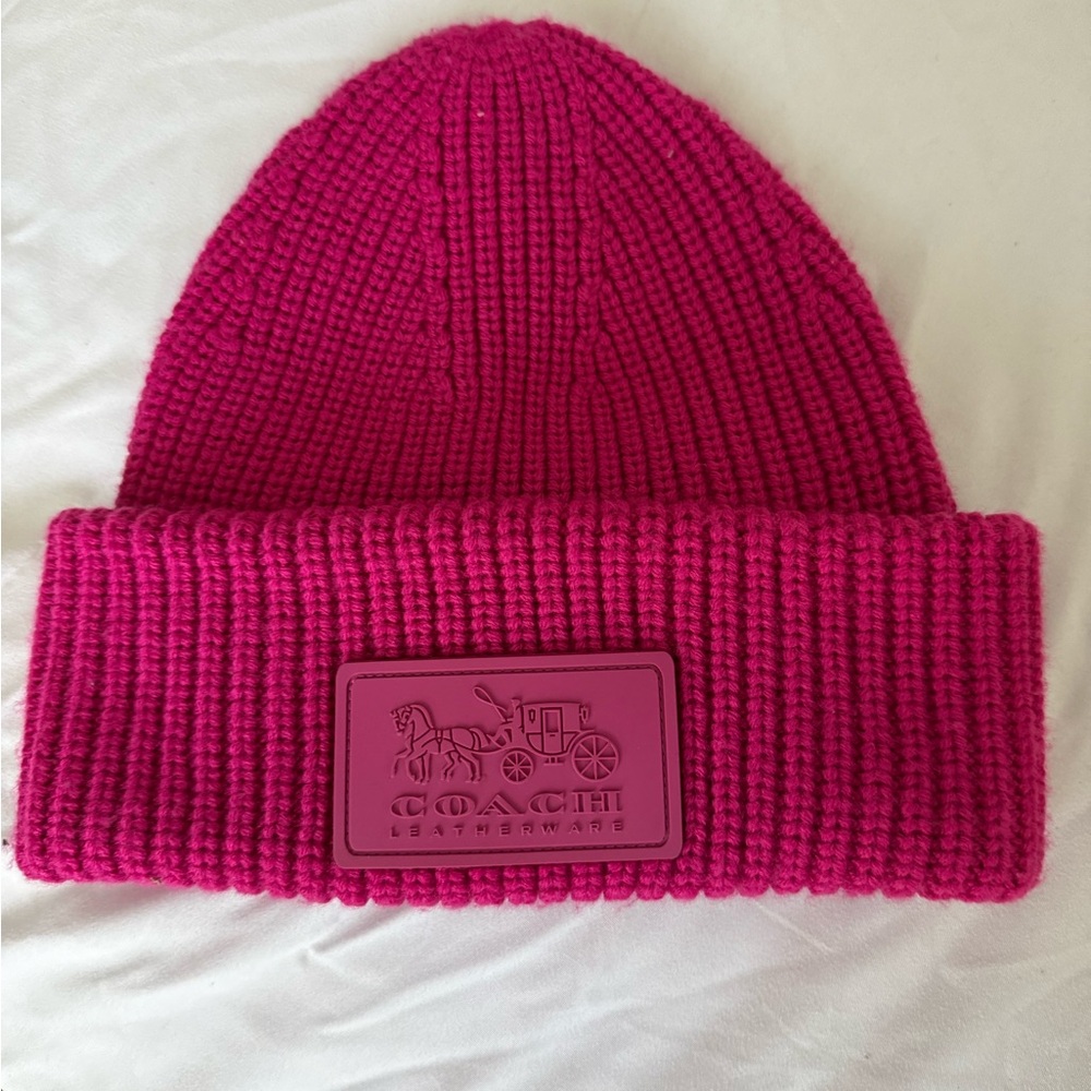 Coach Fuchsia Knit Hat